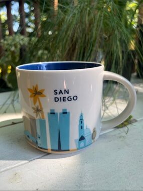 San Diego Ceramic Coffee Mug - White with Blue Interior Starbucks “YOU ARE HERE”
